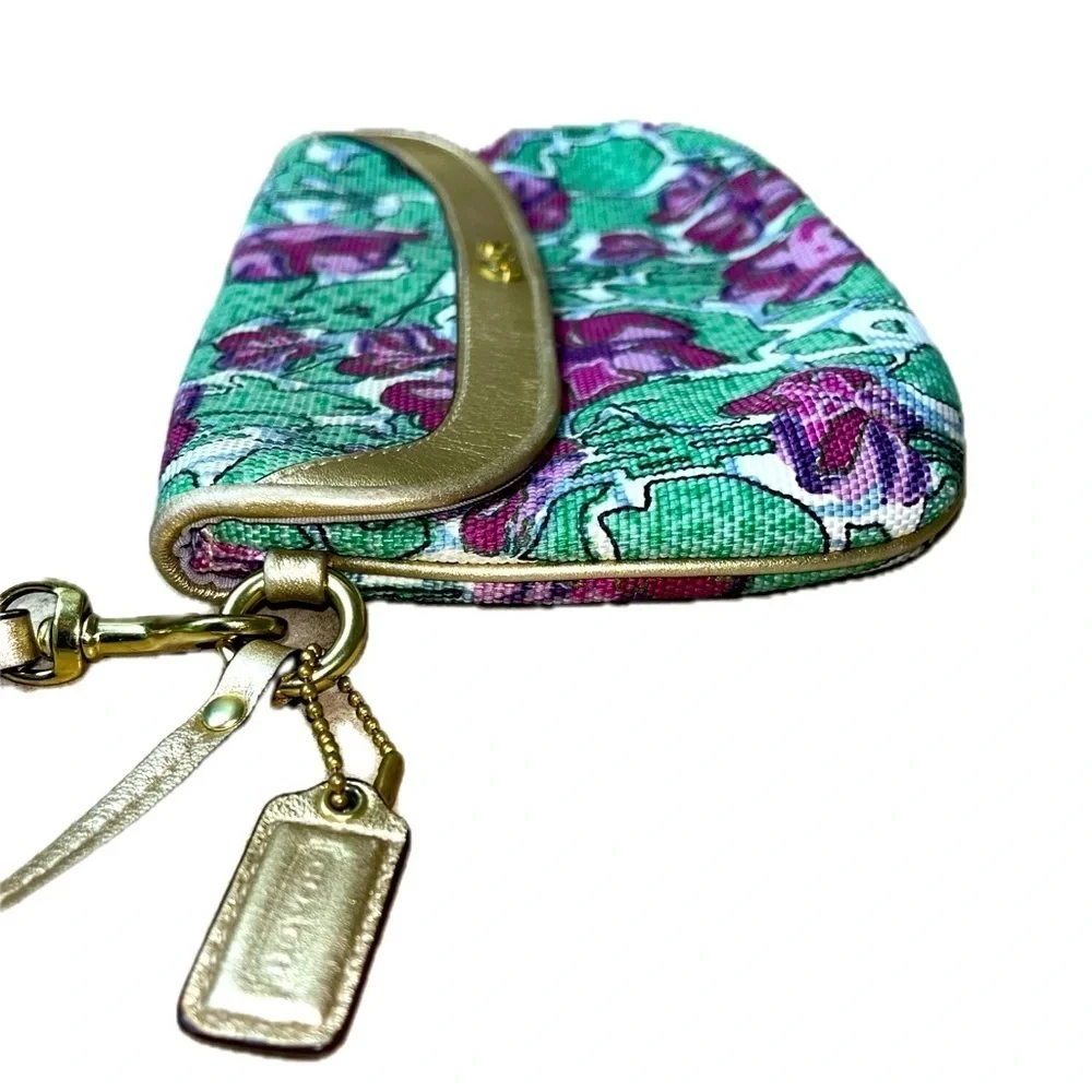 COACH Ashley Multicolor Floral Canvas Gold Leather Lg.Wristlet Wallet Clutch